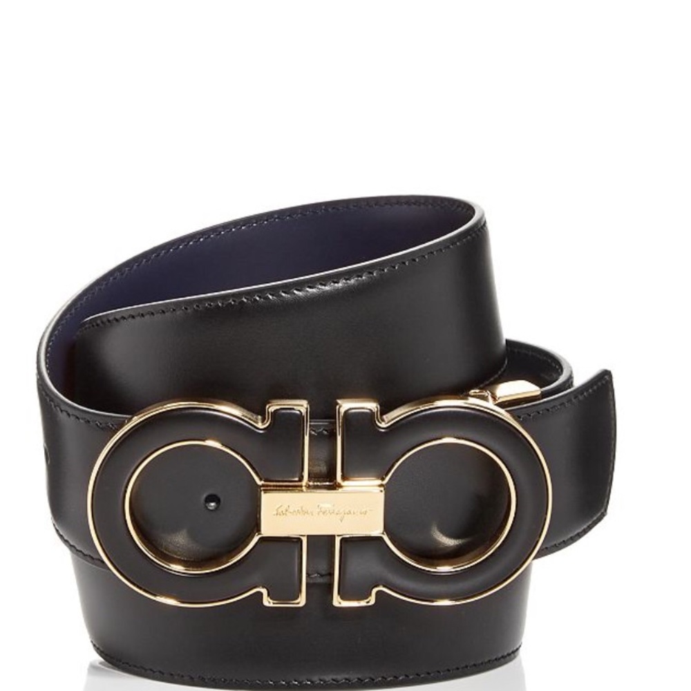 Brand New Salvatore Ferragamo Double Gancini Buckle Leather Belt